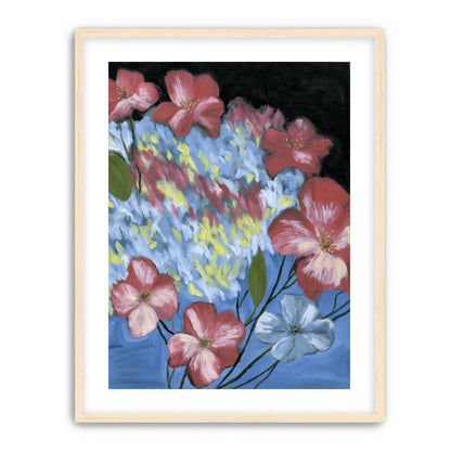 Flowers across the blue field