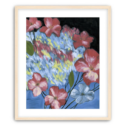 Flowers across the blue field