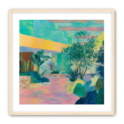 Garden beneath striped light