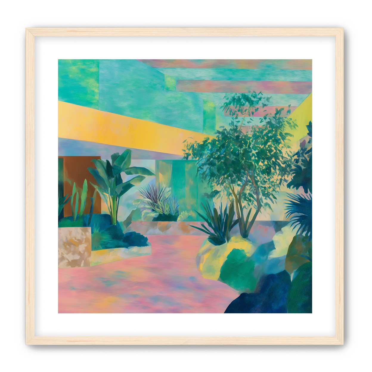 Garden beneath striped light
