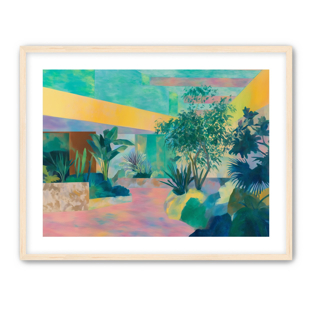Garden beneath striped light