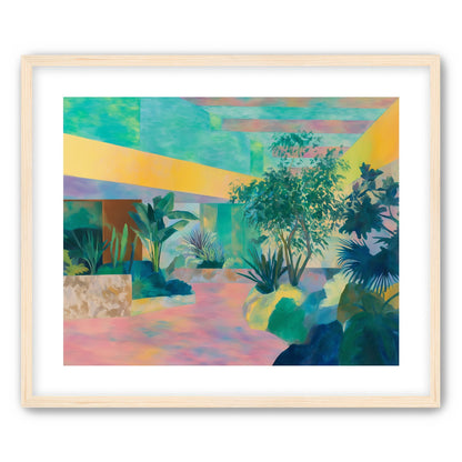 Garden beneath striped light