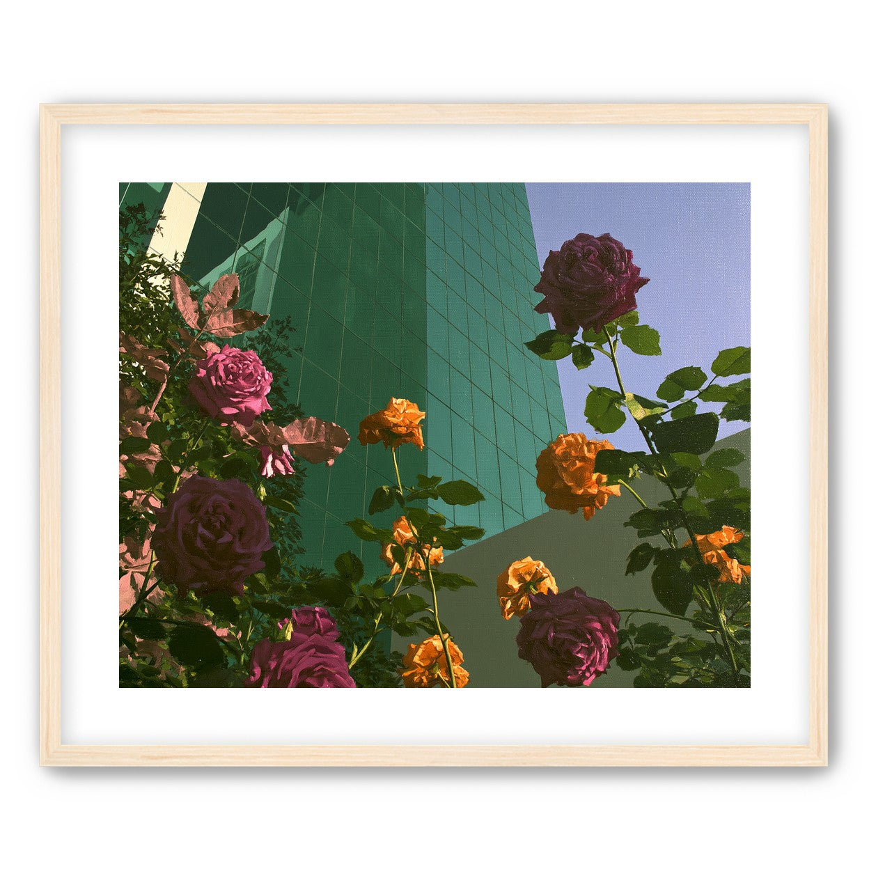 Roses climbing the glass wall