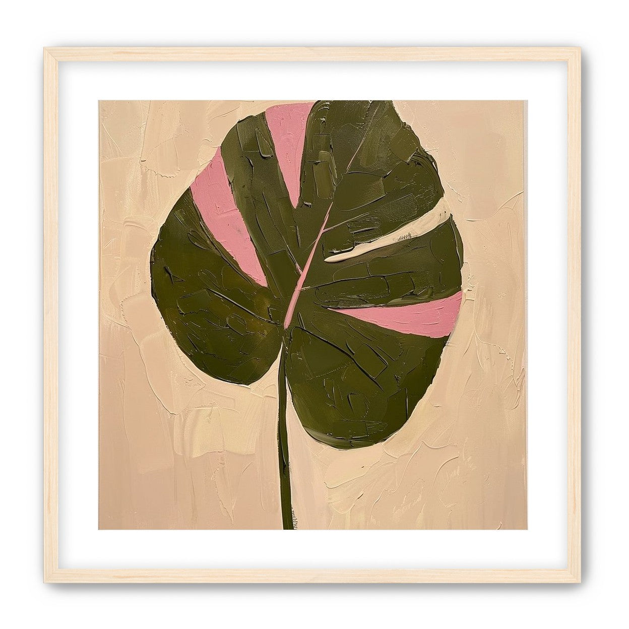 Pink banded leaf on plastered white