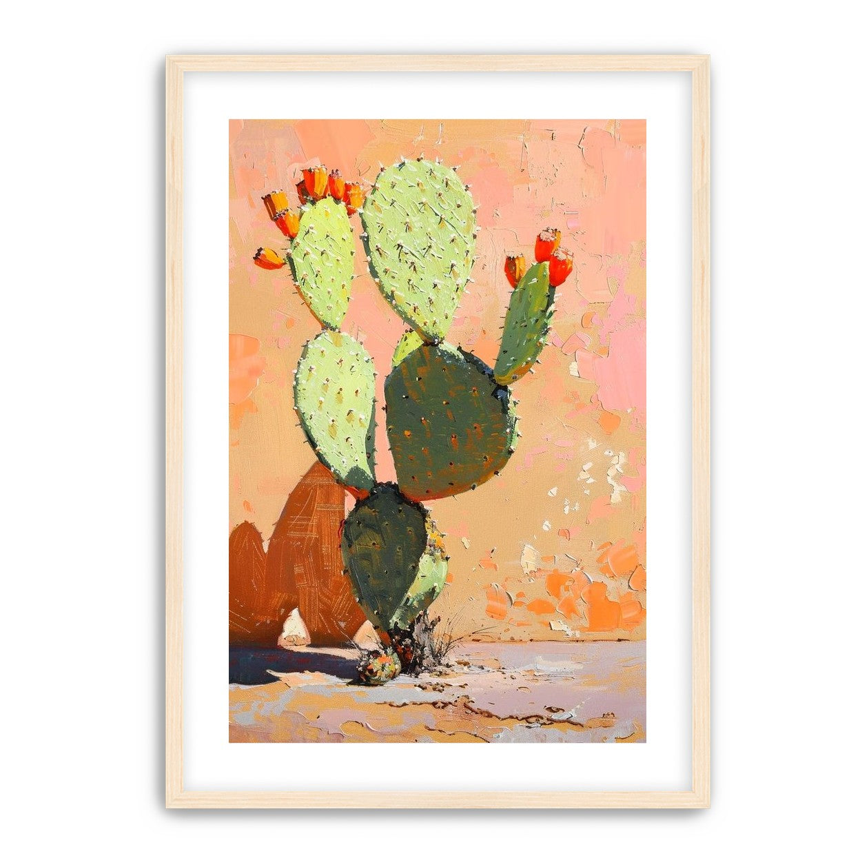 Prickly pear in sunlit plaster