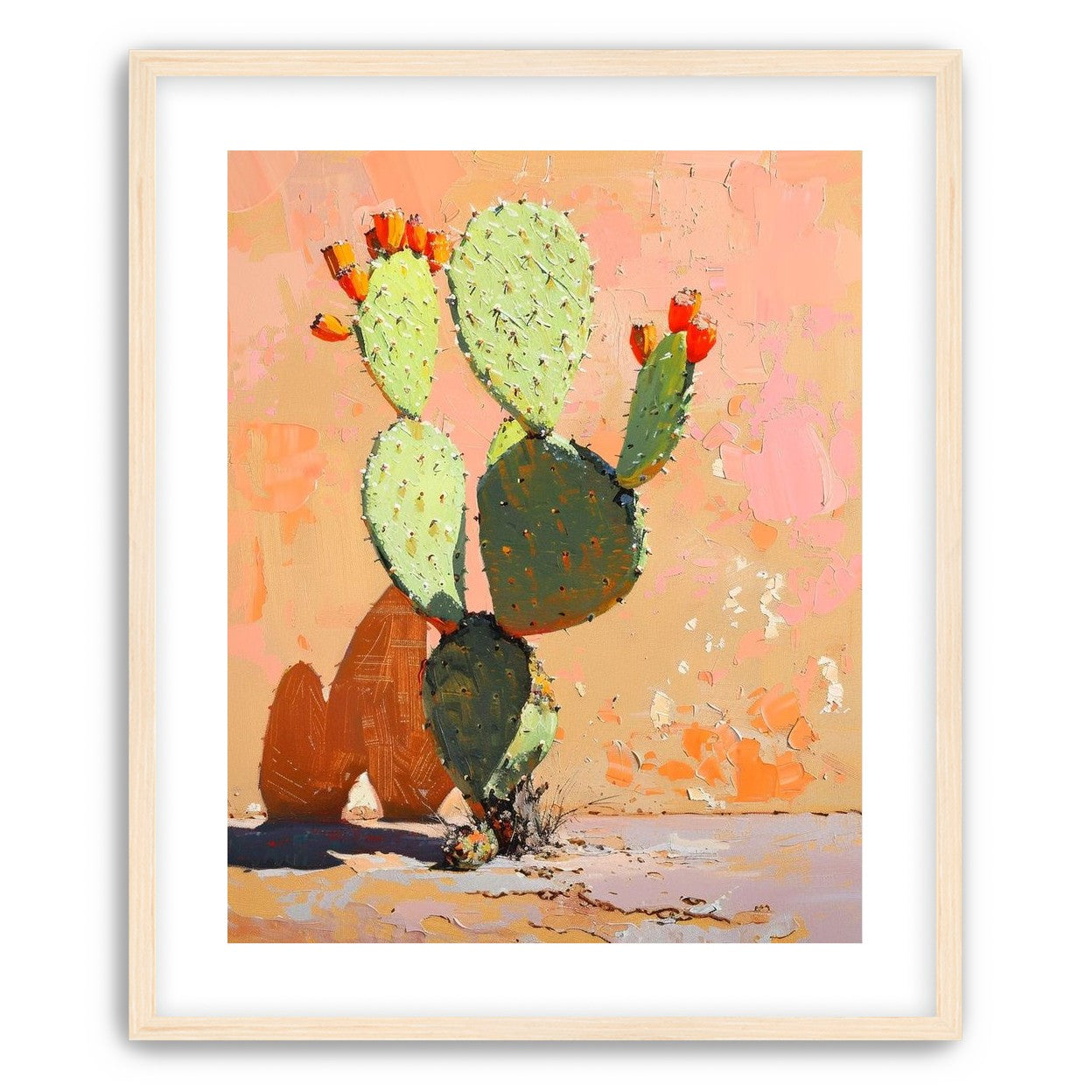 Prickly pear in sunlit plaster