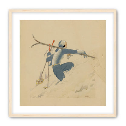 Blue skier in pale snow