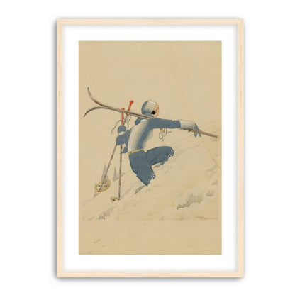 Blue skier in pale snow