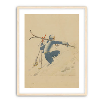 Blue skier in pale snow