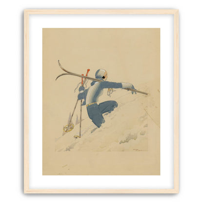 Blue skier in pale snow