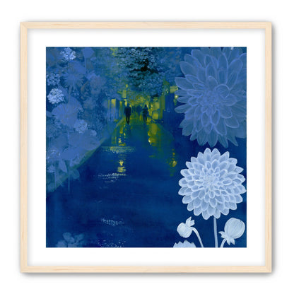 Two walkers under giant flowers