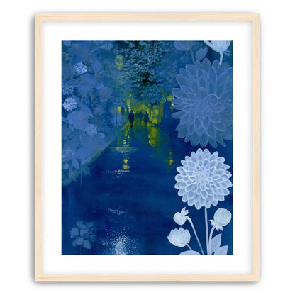 Two walkers under giant flowers