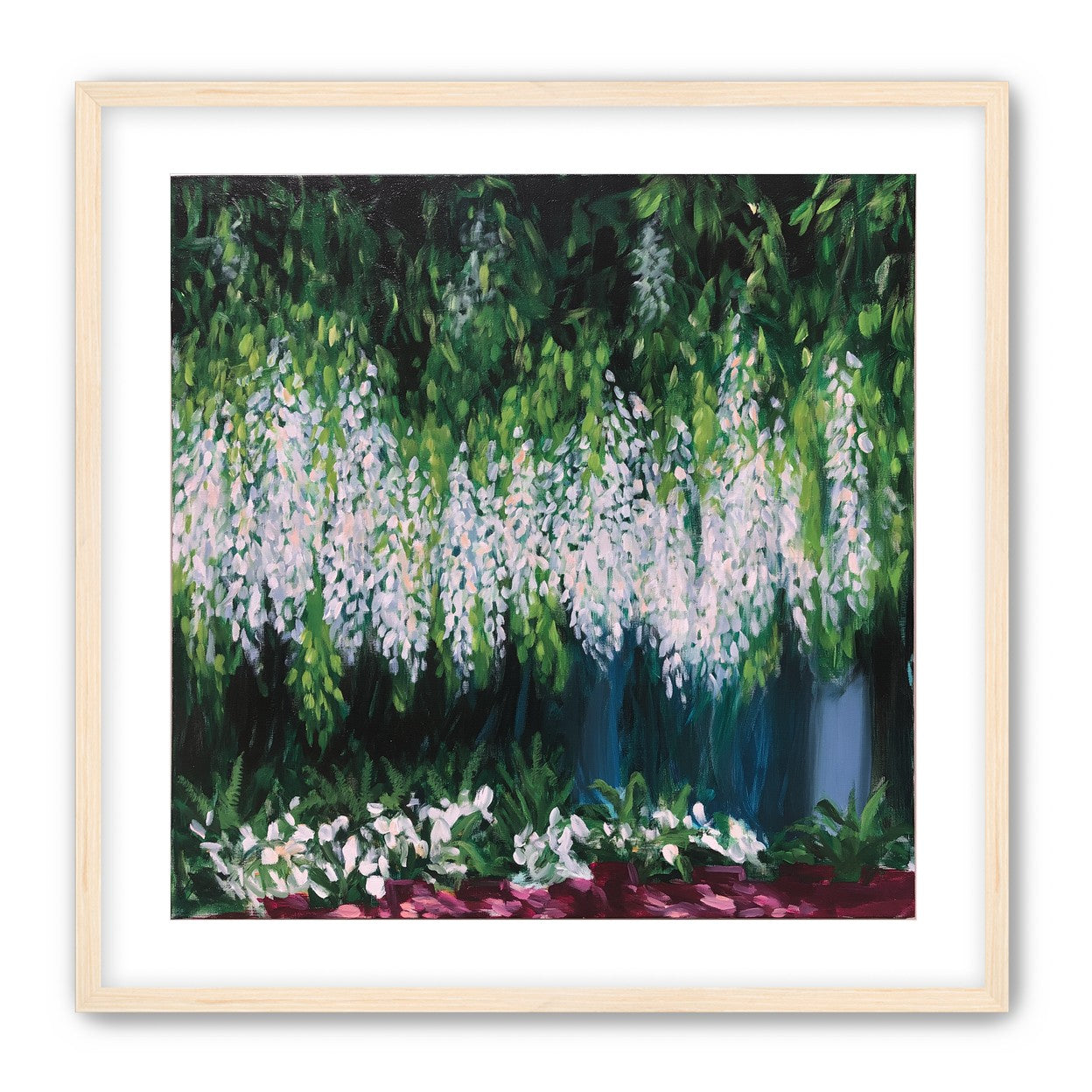 Pale blossoms in green shade