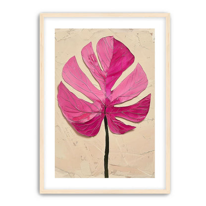 Pink leaf on plaster white