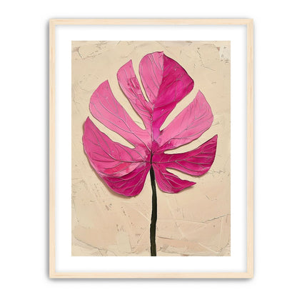 Pink leaf on plaster white