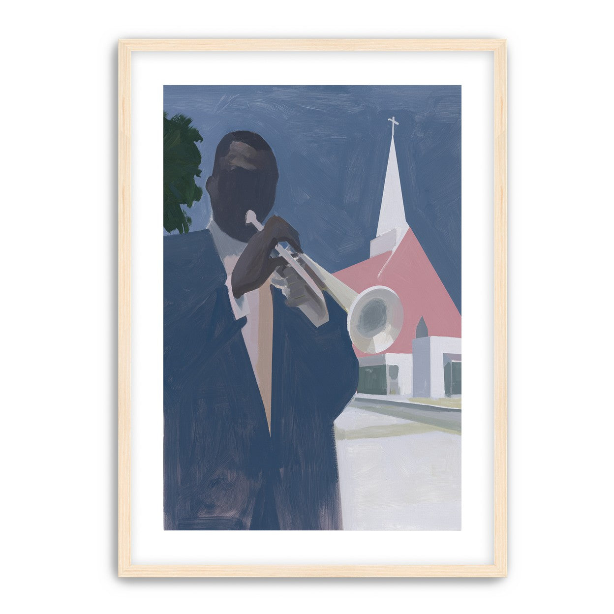 Blue sky over pink church