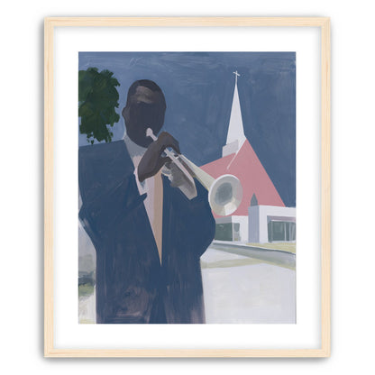Blue sky over pink church