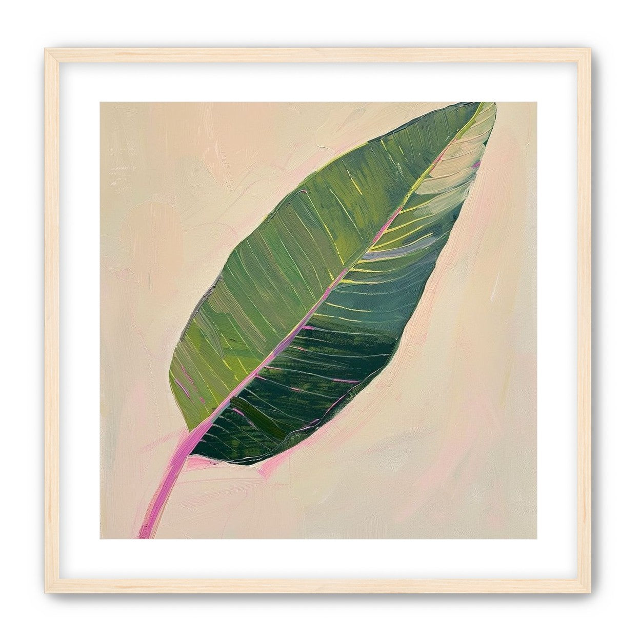 Green leaf with pink spine