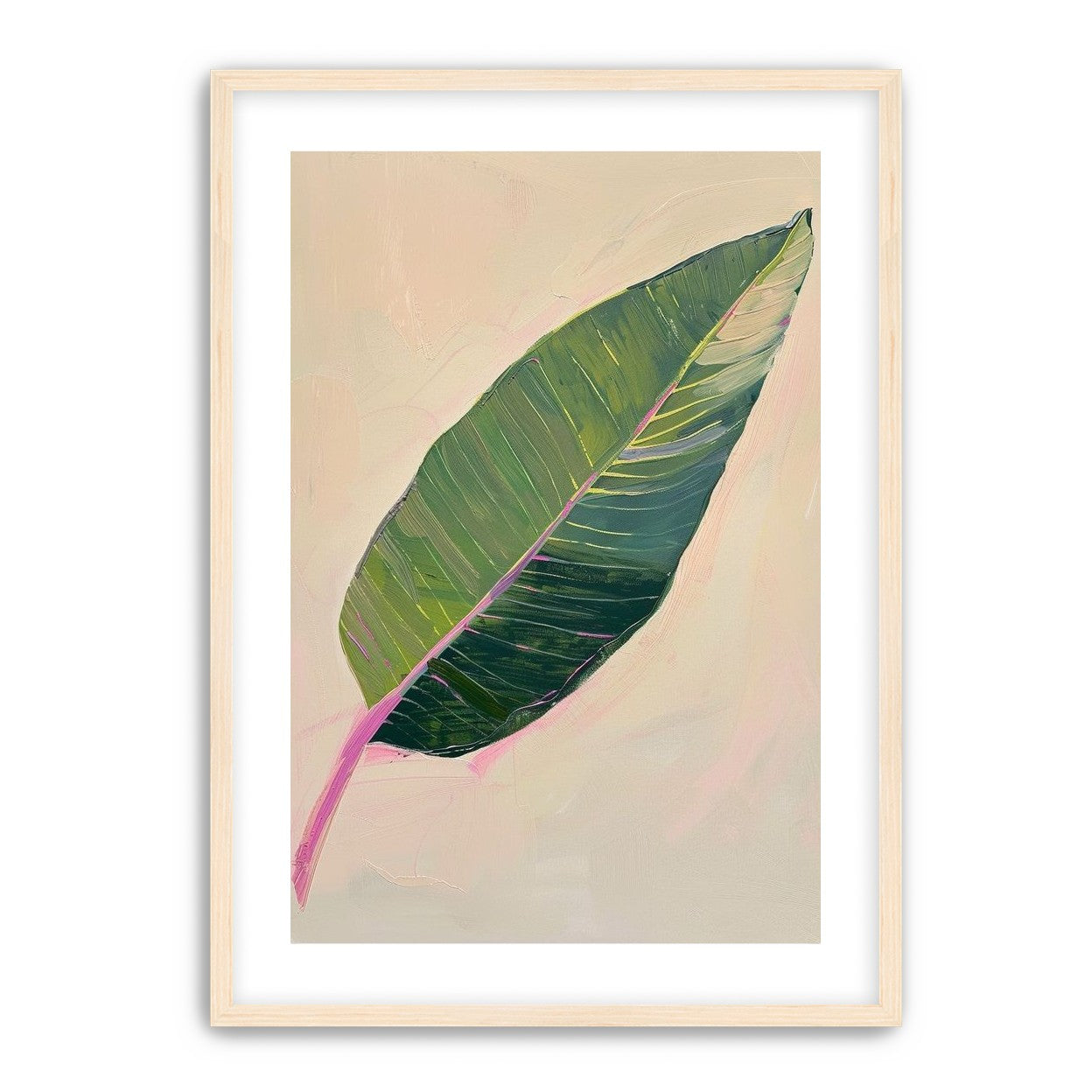 Green leaf with pink spine