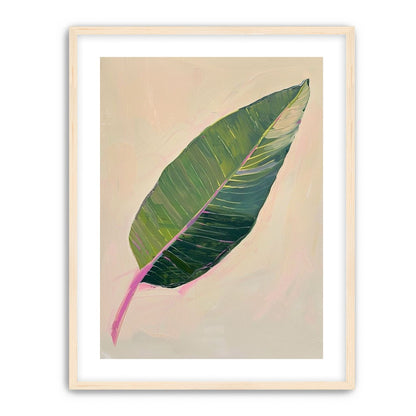 Green leaf with pink spine