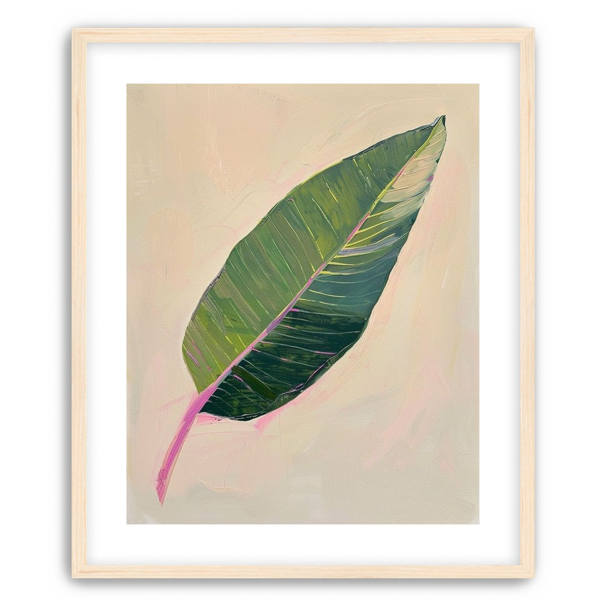 Green leaf with pink spine