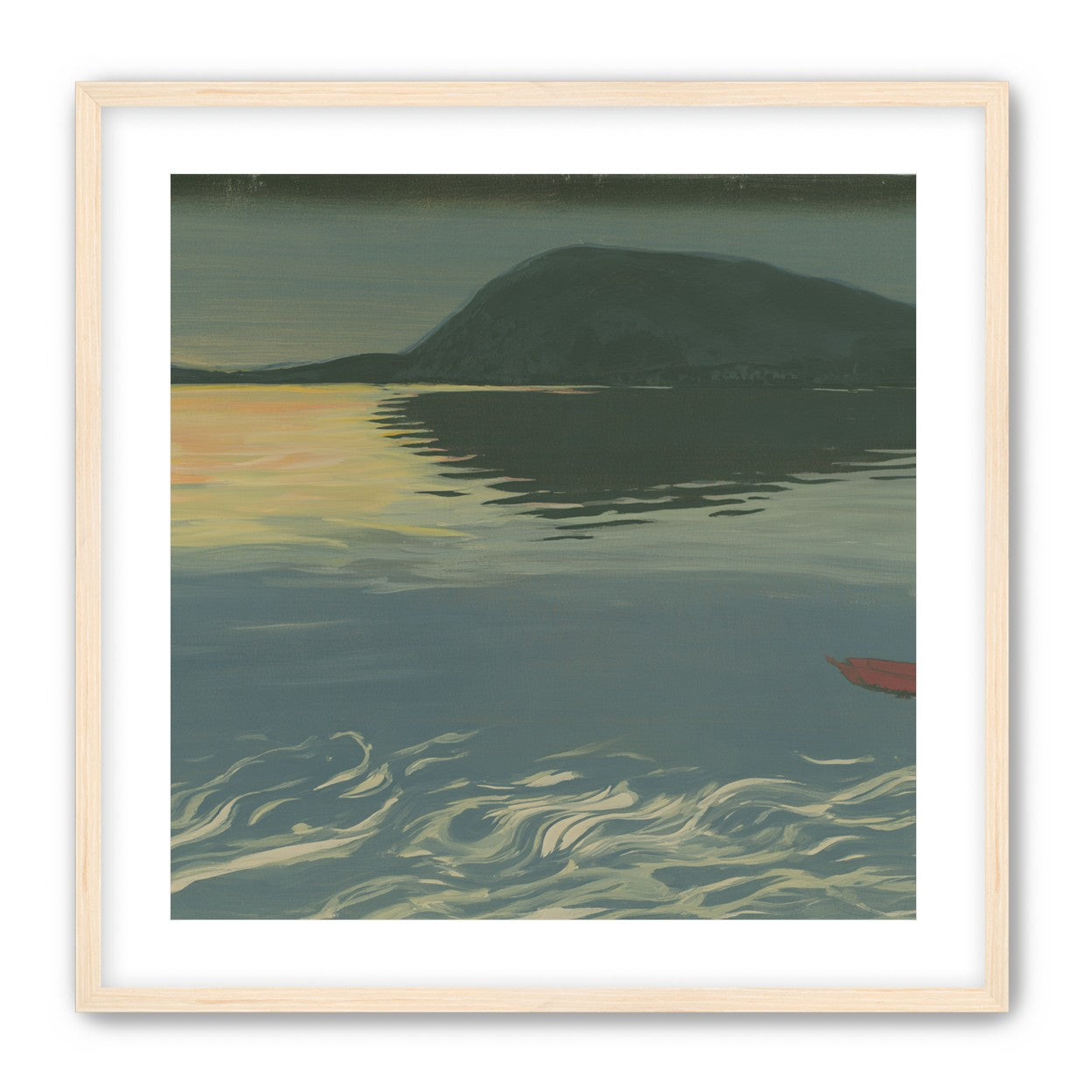 Red boat on still water