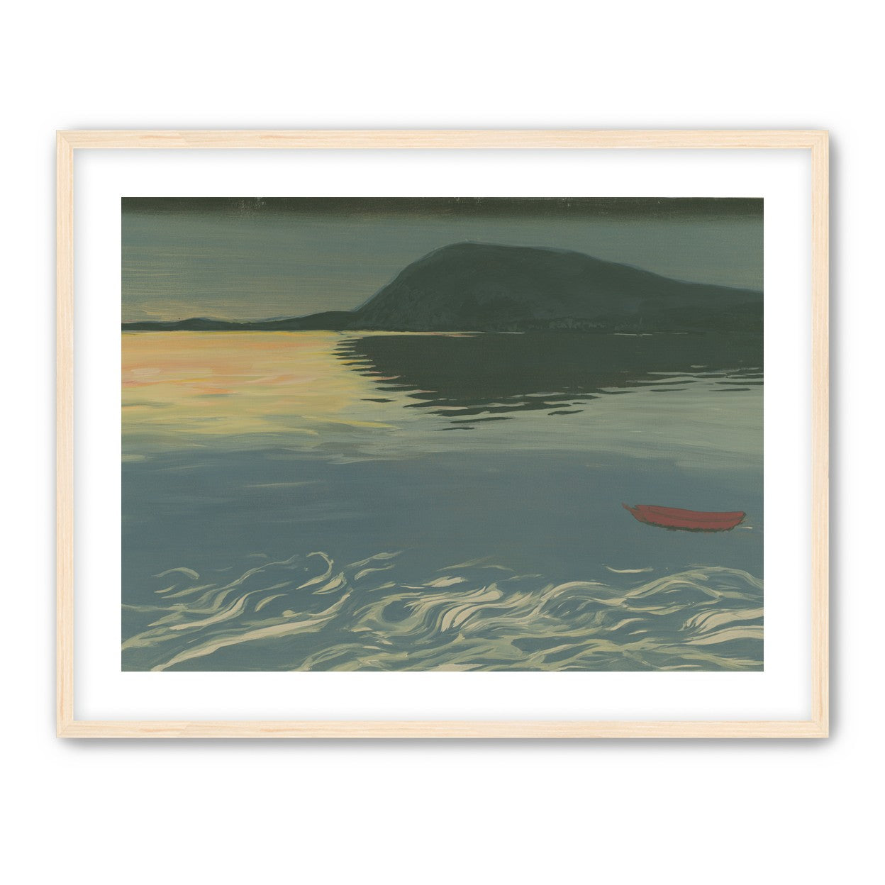 Red boat on still water