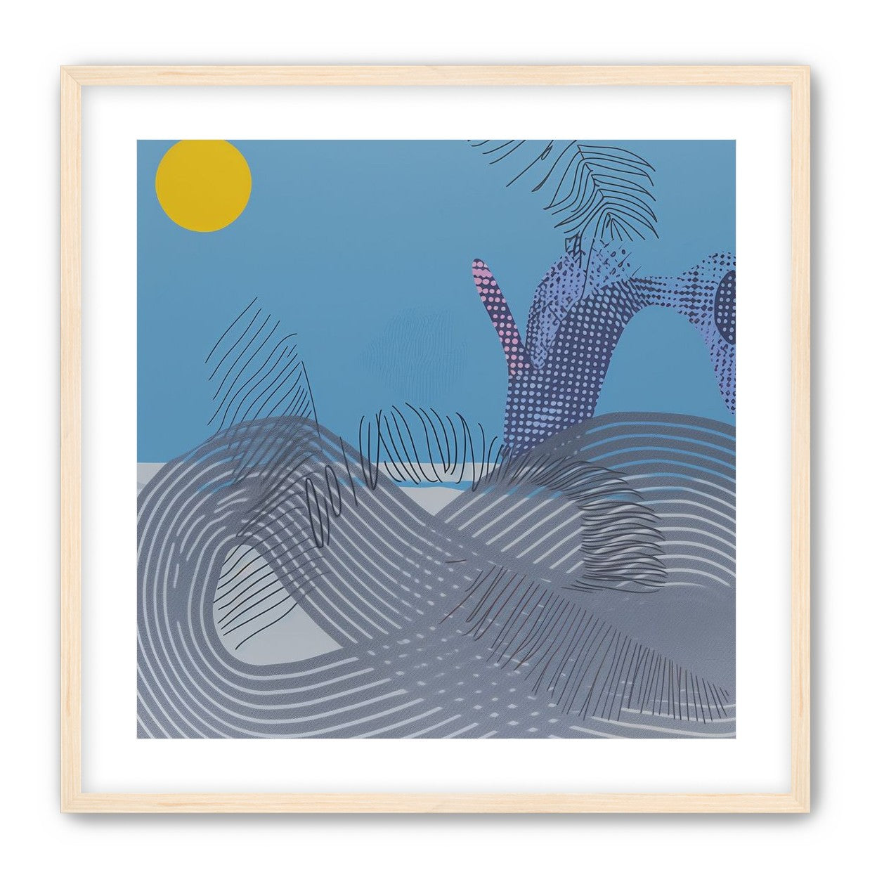 Yellow sun over striped hills