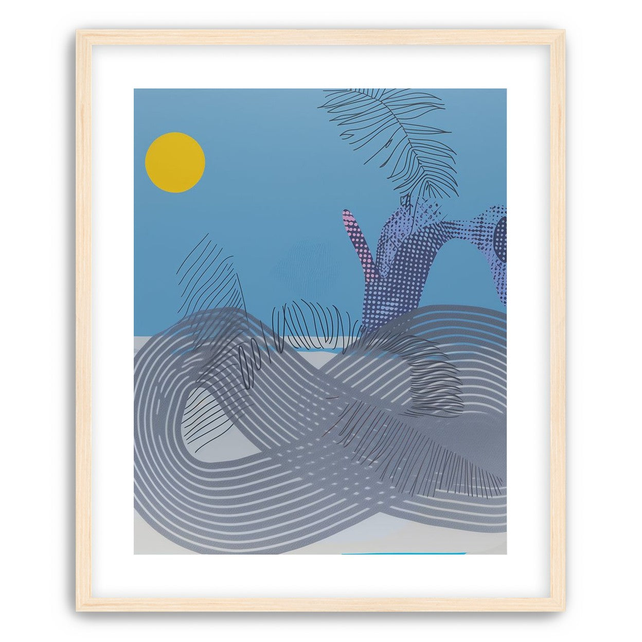 Yellow sun over striped hills