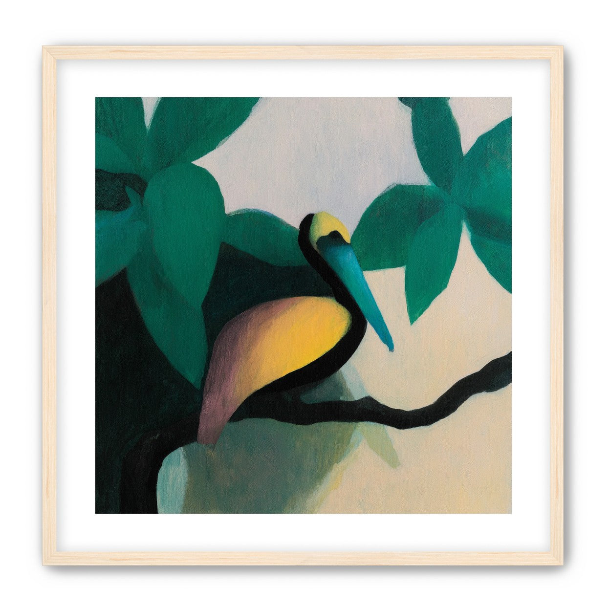 Blue beak in teal leaves