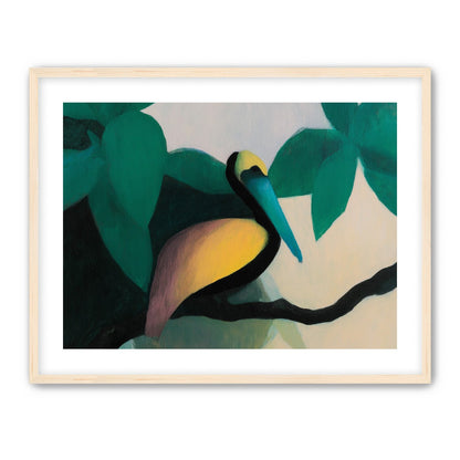 Blue beak in teal leaves