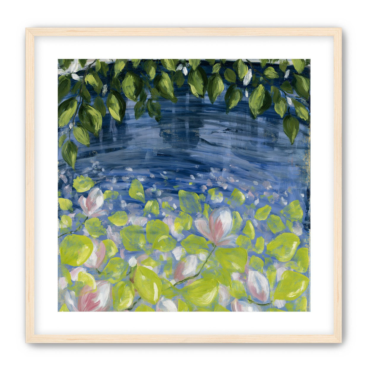 Leaves over lily pond