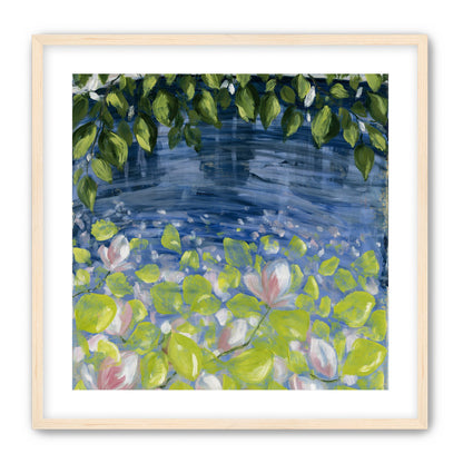 Leaves over lily pond