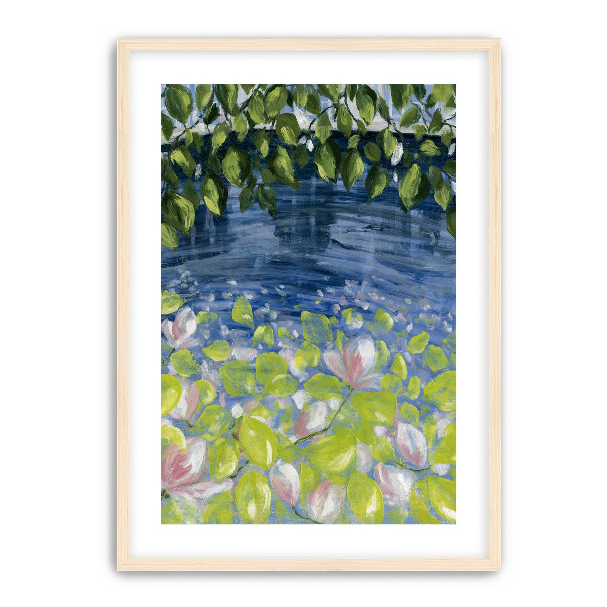 Leaves over lily pond