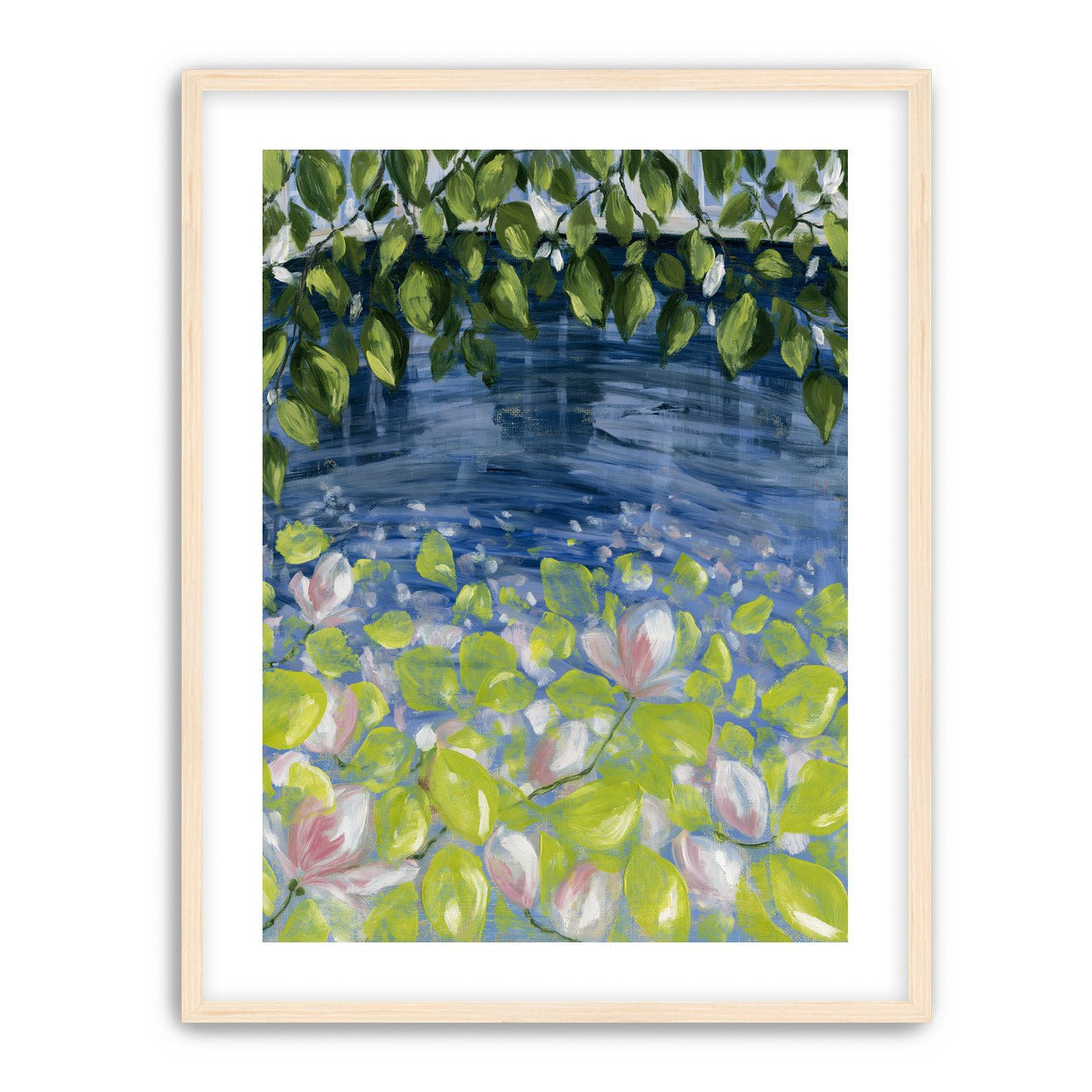 Leaves over lily pond
