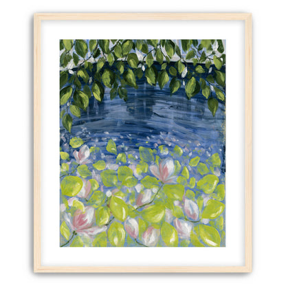 Leaves over lily pond