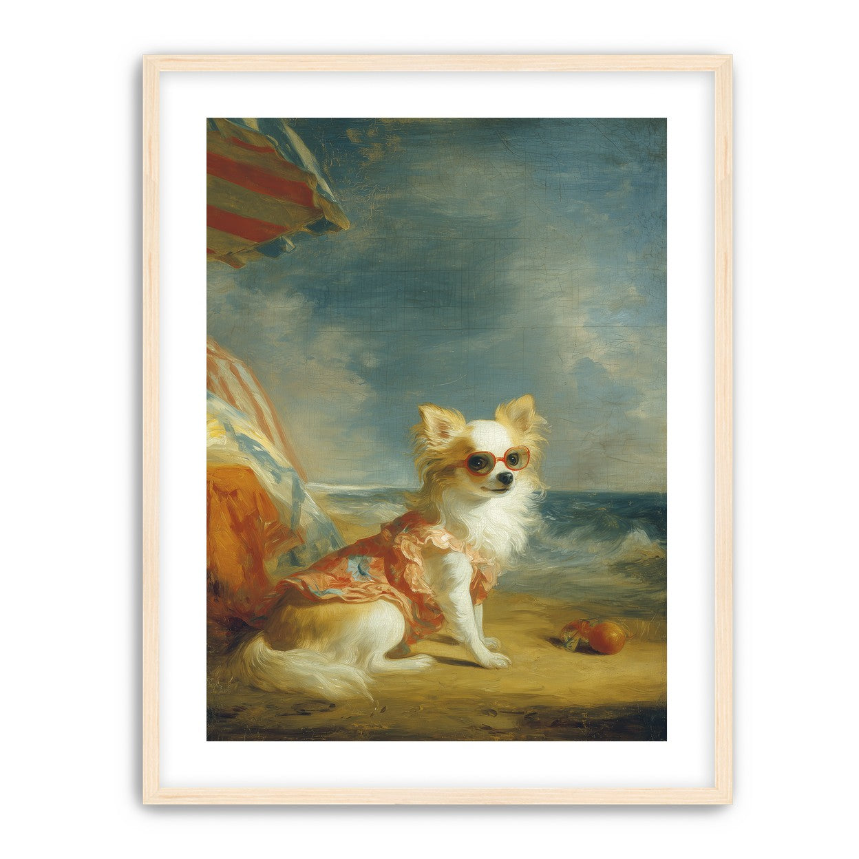 Seaside dog in red sunglasses