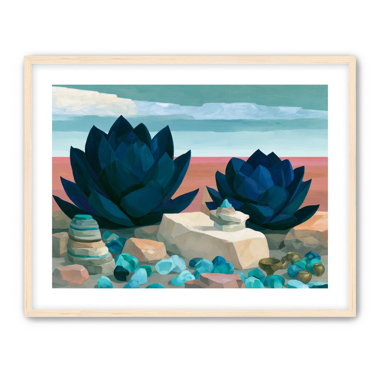 Deep blue blooms on coral ground