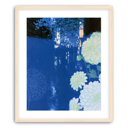 White blooms on blue canal