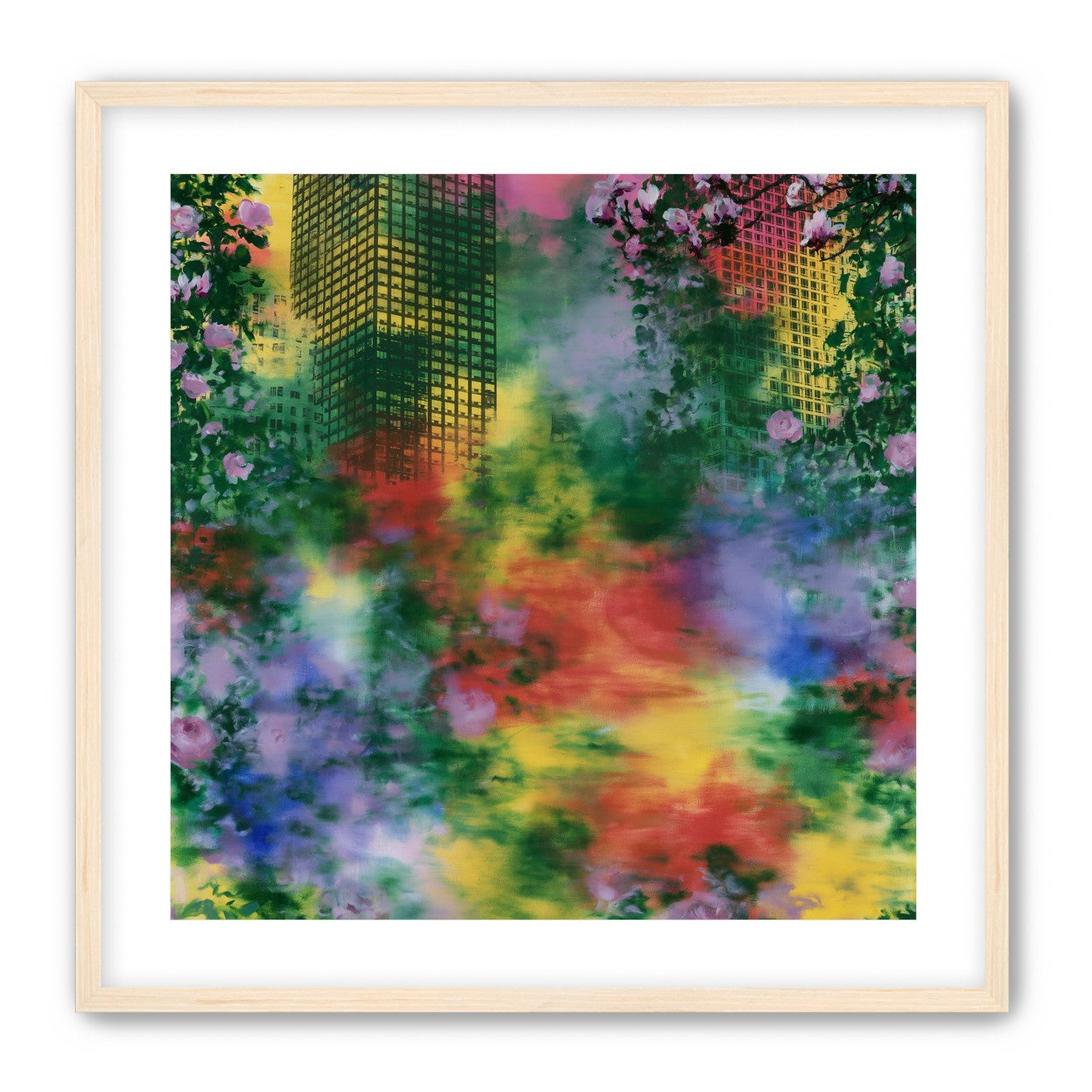Blossoms over rainbow glass