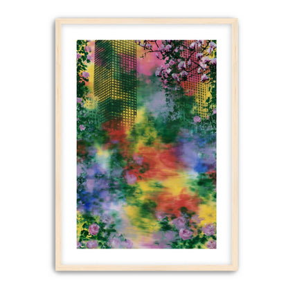 Blossoms over rainbow glass