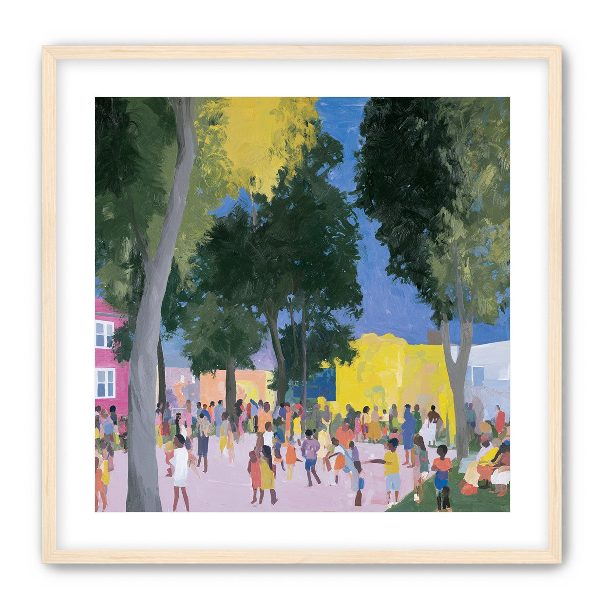 Summer crowd under tall trees