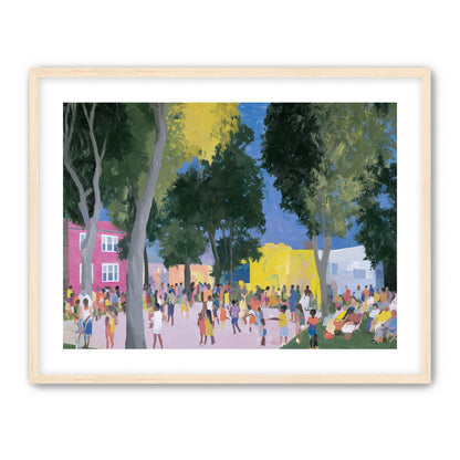 Summer crowd under tall trees