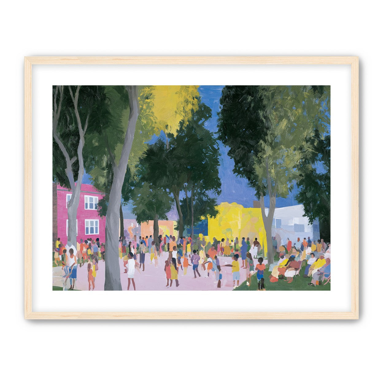 Summer crowd under tall trees