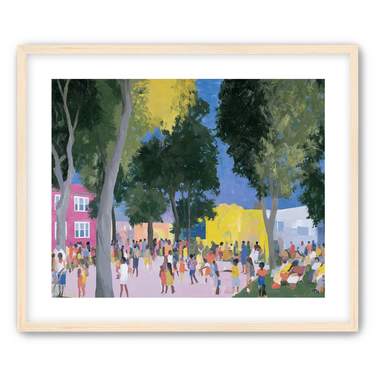 Summer crowd under tall trees