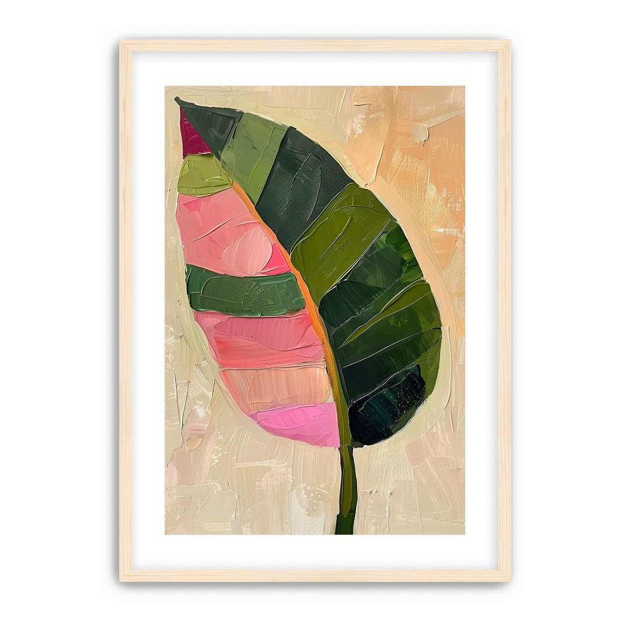 Pink light on a green leaf