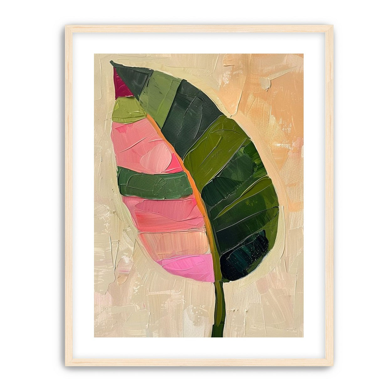 Pink light on a green leaf
