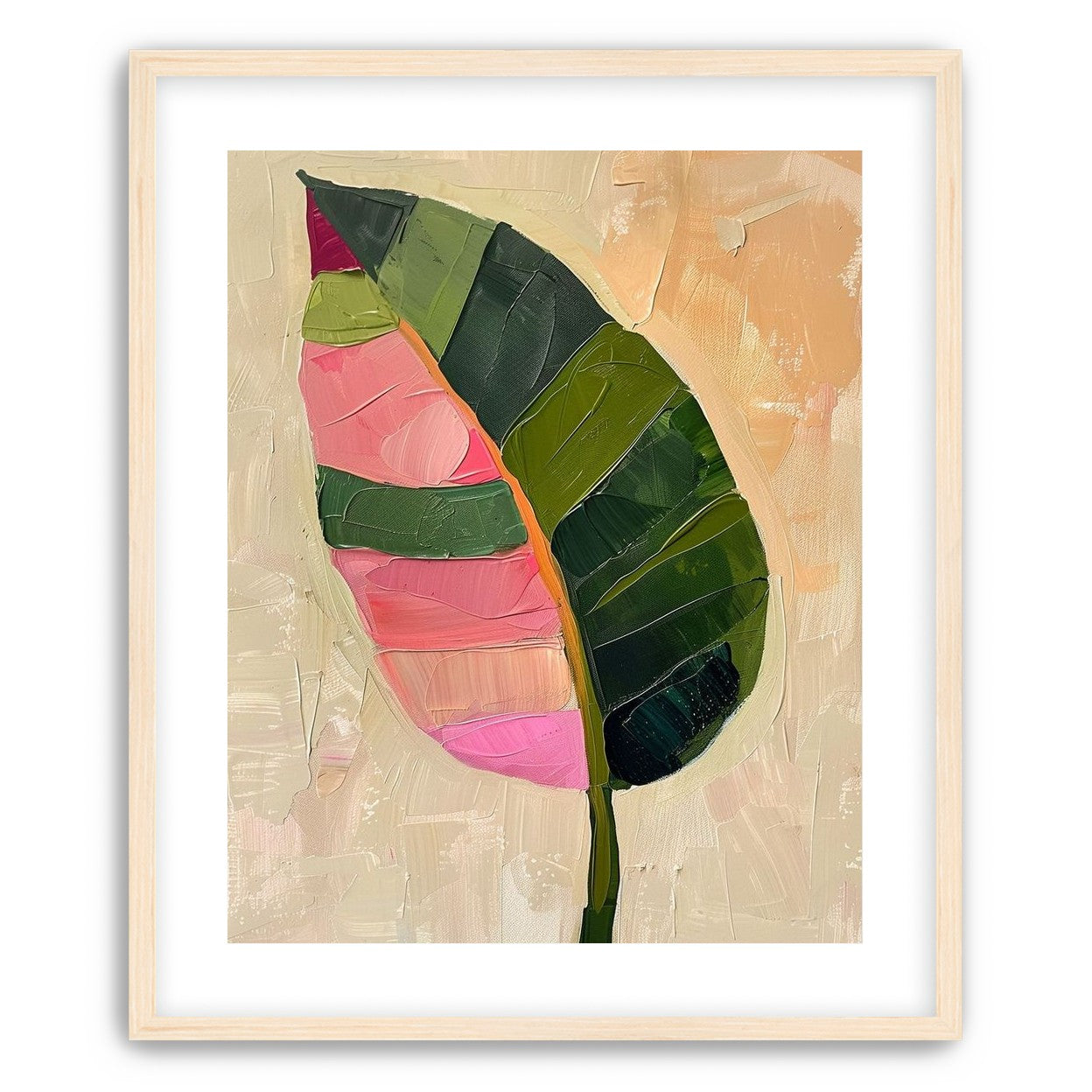 Pink light on a green leaf