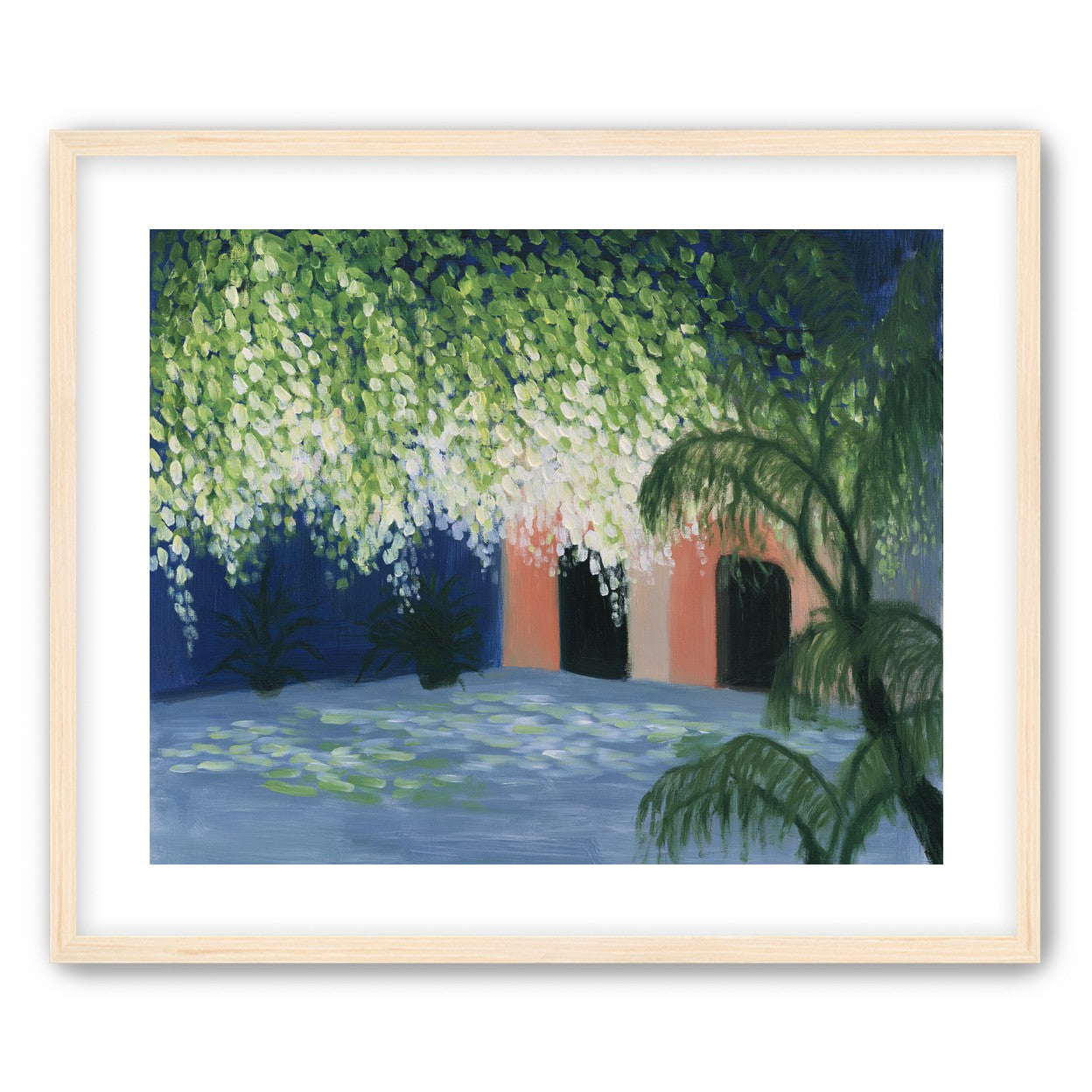 Doorway under falling blossoms