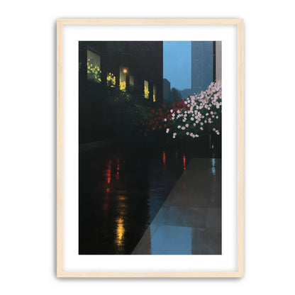 Flowers beside the wet windows